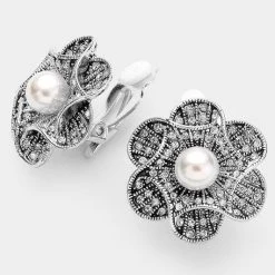 The Salted Hippie Boutique Pearl Flower Clip On Studs