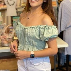 The Salted Hippie Boutique Gingham Green Top