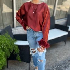 The Salted Hippie Boutique Pumpkin Spice Feather Top