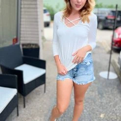 The Salted Hippie Boutique Crisscross V-Neck Longsleeve Tee White